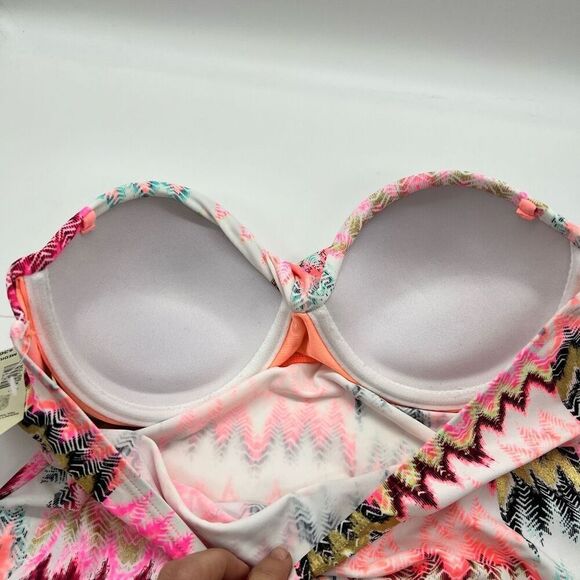 Arizona Jean Company Tankini Swimsuit Top Size Medium Bright Pink Black White - Picture 16 of 16